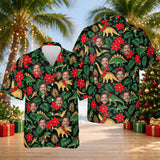 Tropical Dinosaur Christmas Hawaiian Shirt with custom faces, front and back