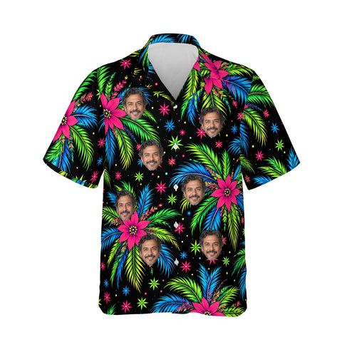 Tropical Fireworks personalized Christmas Hawaiian shirt printed with customer faces, front view