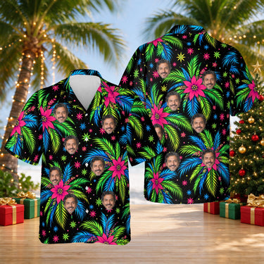 Tropical Fireworks custom Christmas Hawaiian shirt with faces, front and back