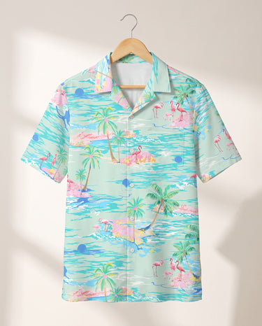 Tropical Flamingo Paradise Hawaiian shirt print before personalizing