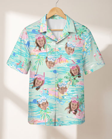 Tropical Flamingo Paradise personalized Hawaiian shirt printed with customer faces