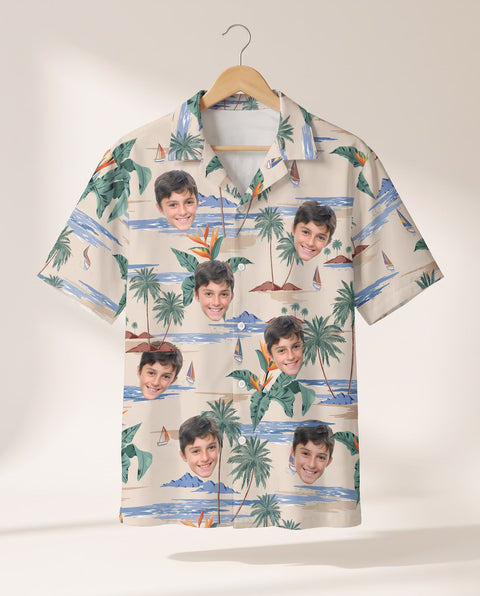 Tropical Island Paradise personalized Hawaiian shirt printed with customer faces