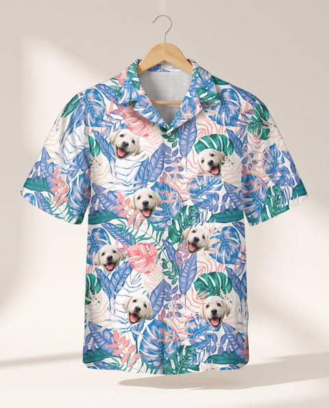 Tropical Leaf Fusion personalized Hawaiian shirt printed with customer faces