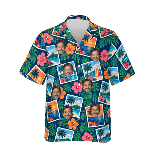 Tropical Postcard Hawaiian Shirt personalized with printed faces, front view