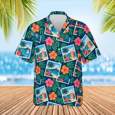 Tropical Postcard Hawaiian Shirt print before personalizing, front view