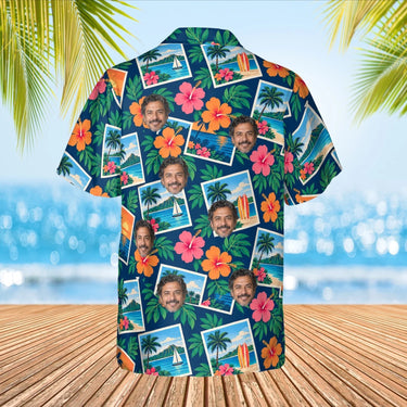 Tropical Postcard Hawaiian Shirt with custom faces, back view