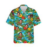 Tropical Train Hawaiian Shirt personalized with printed faces, front view