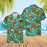 Tropical Train Hawaiian Shirt with custom faces, front and back