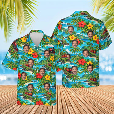 Tropical Train Hawaiian Shirt with custom faces, front and back