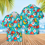 Tropical Rescue Firefighter Hawaiian Shirt with custom faces, front and back