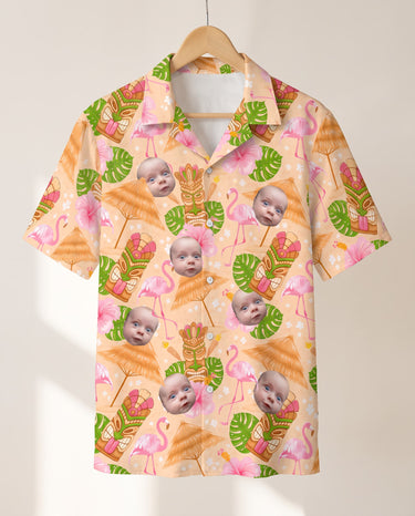 Tropical Tiki Grill Fest personalized Hawaiian shirt printed with customer faces