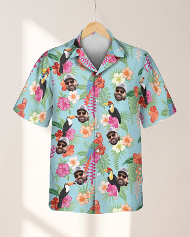 Tropical Toucan Macaw Paradise personalized Hawaiian shirt printed with customer faces