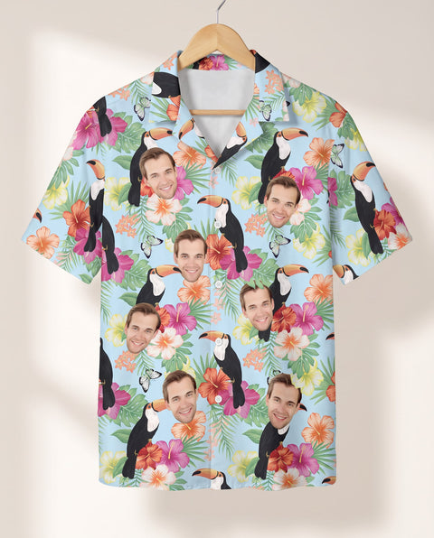 Tropical Toucan personalized Hawaiian shirt printed with customer faces