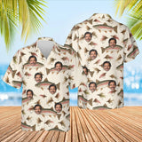 Trout & Flies Fishing Hawaiian Shirt with custom faces, front and back