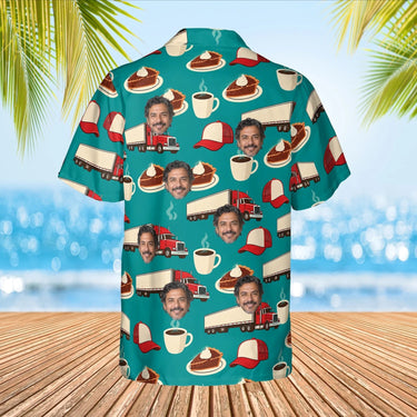 Truck Stop Diner Trucker Hawaiian Shirt with custom faces, back view