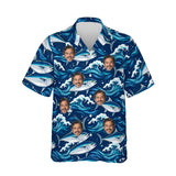 Tuna Waves Fishing Hawaiian Shirt personalized with printed faces, front view