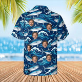 Tuna Waves Fishing Hawaiian Shirt with custom faces, back view