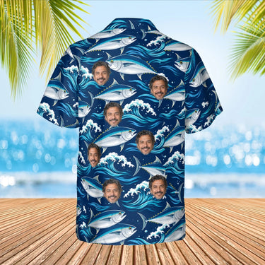 Tuna Waves Fishing Hawaiian Shirt with custom faces, back view