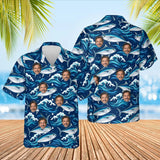 Tuna Waves Fishing Hawaiian Shirt with custom faces, front and back