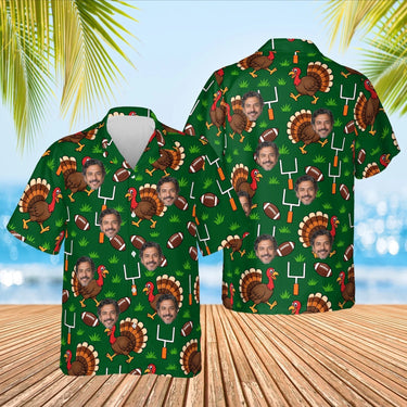 Turkey Bowl Football Thanksgiving Hawaiian Shirt with custom faces, front and back