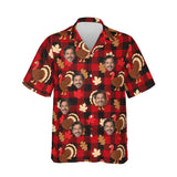 Turkey Buffalo Plaid Thanksgiving Hawaiian Shirt personalized with printed faces, front view