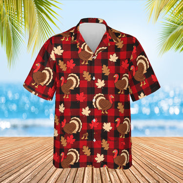 Turkey Buffalo Plaid Thanksgiving Hawaiian Shirt print before personalizing, front view