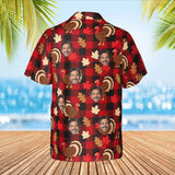 Turkey Buffalo Plaid Thanksgiving Hawaiian Shirt with custom faces, back view