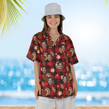 Woman wearing the Turkey Buffalo Plaid Thanksgiving Hawaiian Shirt with custom faces