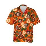 Turkey in Shades Thanksgiving Hawaiian Shirt personalized with printed faces, front view