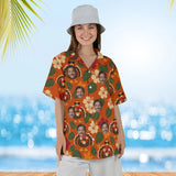 Woman wearing the Turkey in Shades Thanksgiving Hawaiian Shirt with custom faces