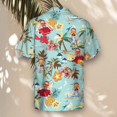Turquoise Tropical Island custom Hawaiian shirt with photos, example 1