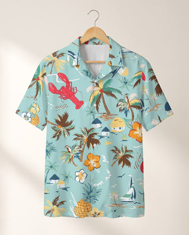 Turquoise Tropical Island Hawaiian shirt print before personalizing