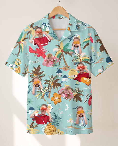 Turquoise Tropical Island personalized Hawaiian shirt printed with customer faces