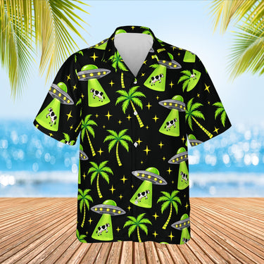 UFO Abduction Sci-Fi Hawaiian Shirt print before personalizing, front view