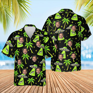 UFO Abduction Sci-Fi Hawaiian Shirt with custom faces, front and back