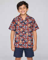 Uncle Sam Celebration Hawaiian shirt with printed faces, worn by a child