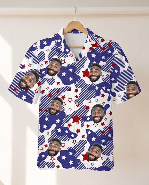 USA Flag Aloha personalized Hawaiian shirt printed with customer faces
