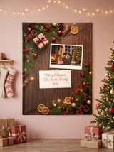 Dark Walnut personalized photo blanket with orange slices and fairy lights, polaroid photo and Christmas note