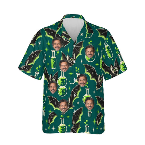 Vampire Bats & Potions Goth Hawaiian Shirt personalized with printed faces, front view