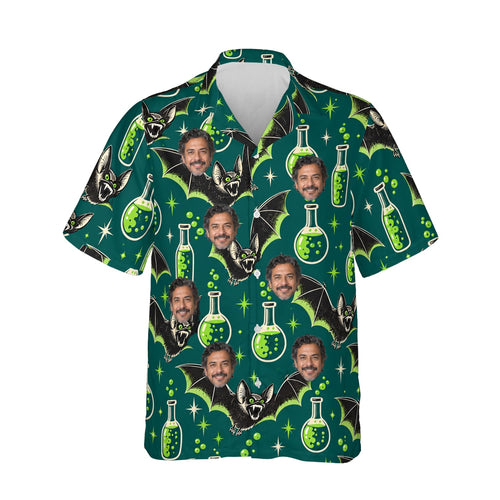 Vampire Bats & Potions Goth Hawaiian Shirt personalized with printed faces, front view