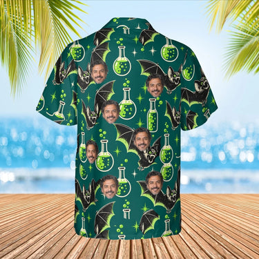 Vampire Bats & Potions Goth Hawaiian Shirt with custom faces, back view
