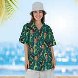 Woman wearing the Vampire Bats & Potions Goth Hawaiian Shirt with custom faces
