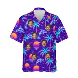 Vaporwave Ugly Hawaiian Shirt personalized with printed faces, front view