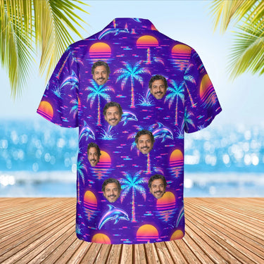 Vaporwave Ugly Hawaiian Shirt with custom faces, back view