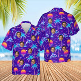 Vaporwave Ugly Hawaiian Shirt with custom faces, front and back