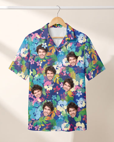 Vibrant Hibiscus personalized Hawaiian shirt printed with customer faces