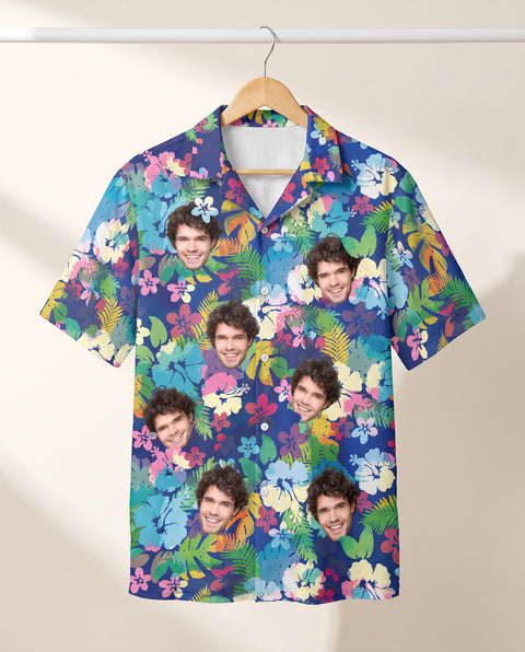 Vibrant Hibiscus personalized Hawaiian shirt printed with customer faces