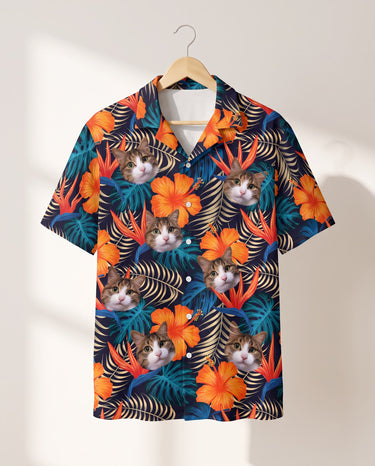 Vibrant Tropical Floral personalized Hawaiian shirt printed with customer faces