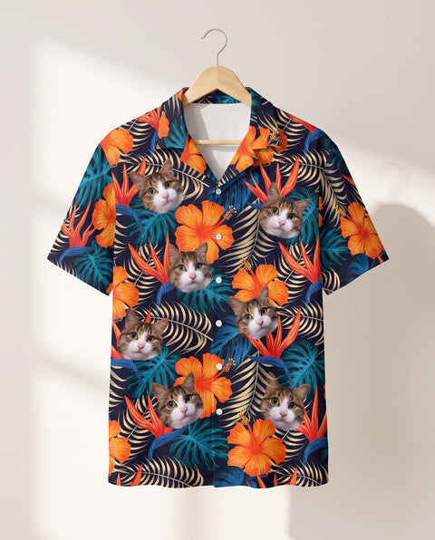 Vibrant Tropical Floral personalized Hawaiian shirt printed with customer faces