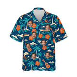 Vintage 50s Aloha Shirt personalized with printed faces, front view
